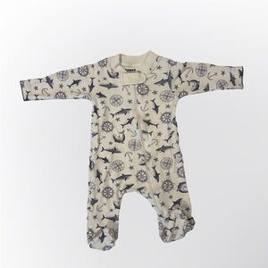 Sammy + Nat Nautical Print Kids Footie in Cream and Navy Cotton
